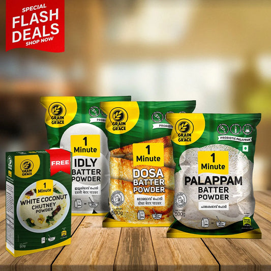 Palappam + Dosa + Idly Batter Bundle (1 White Coconut Chutney Powder Free) Grain N Grace