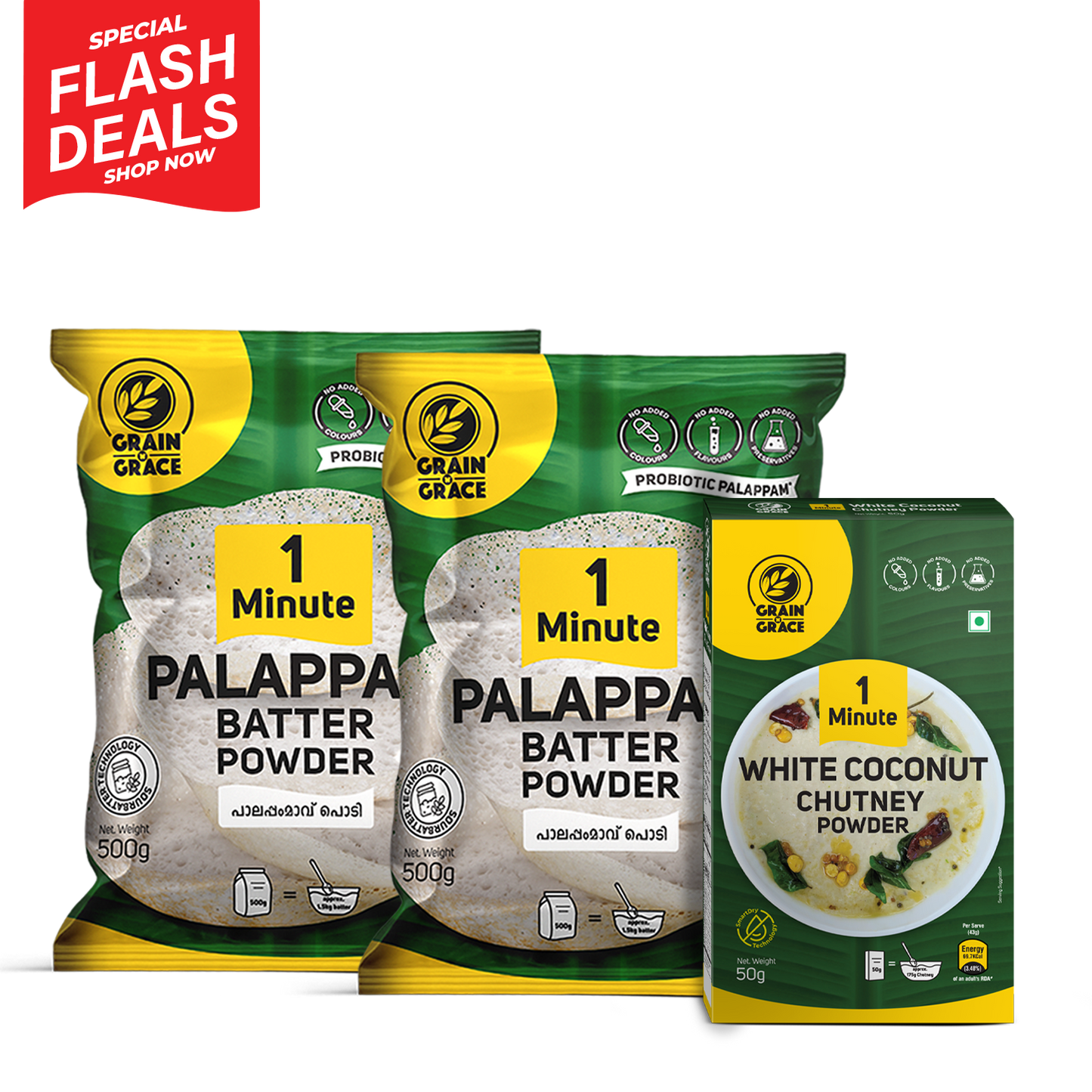 Two Palappam Batter Bundle + 1 White Coconut Chutney Powder