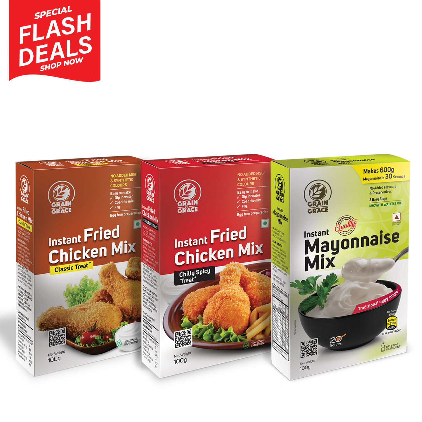 Instant Fried Chicken Mix – Classic Treat (100g)+Instant Fried Chicken Mix – Chilly Spicy Treat (100g) + Instant Mayonnaise Mix (100g)