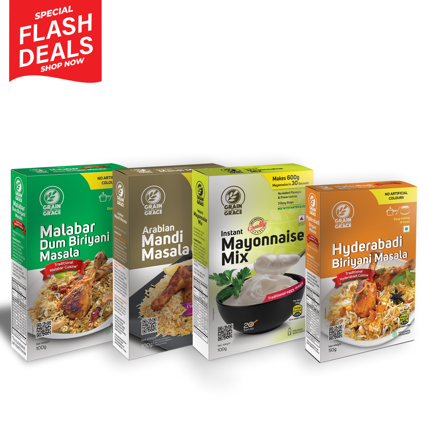 Malabar Dum Biriyani Masala (100g) + Arabian Mandi Masala (100g) + Hyderabadi Biriyani Masala (50g) + Instant Mayonnaise Mix (100g)