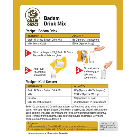 Instant Badam Drink Mix (200g) Grain N Grace