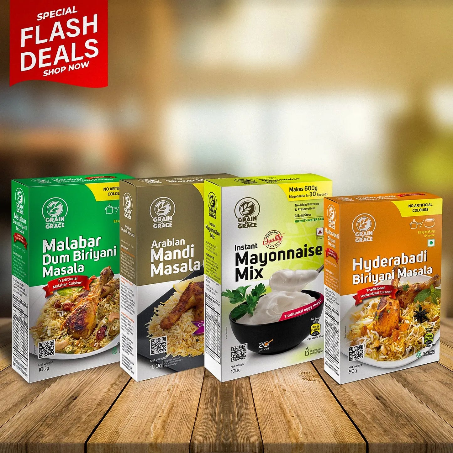 Malabar Dum Biriyani Masala (100g) + Arabian Mandi Masala (100g) + Hyderabadi Biriyani Masala (50g) + Instant Mayonnaise Mix (100g) Grain N Grace