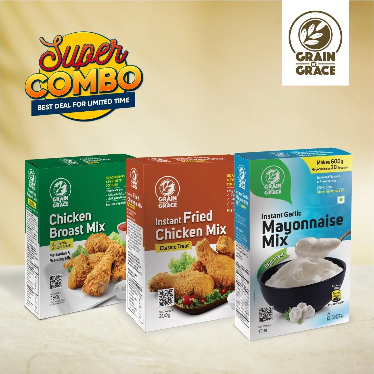Chicken broast Authentic Arabic Treat+ Instant Fried Chicken Mix – Classic Treat (200 g) + Instant Garlic Mayonnaise Mix (100g) Bundle Grain N Grace