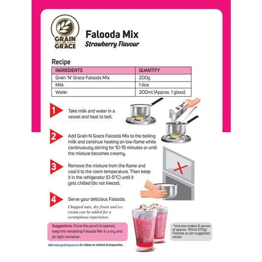 Falooda Mix – Strawberry Flavour 200g (Buy 1 Get 1 Offer) Grain N Grace
