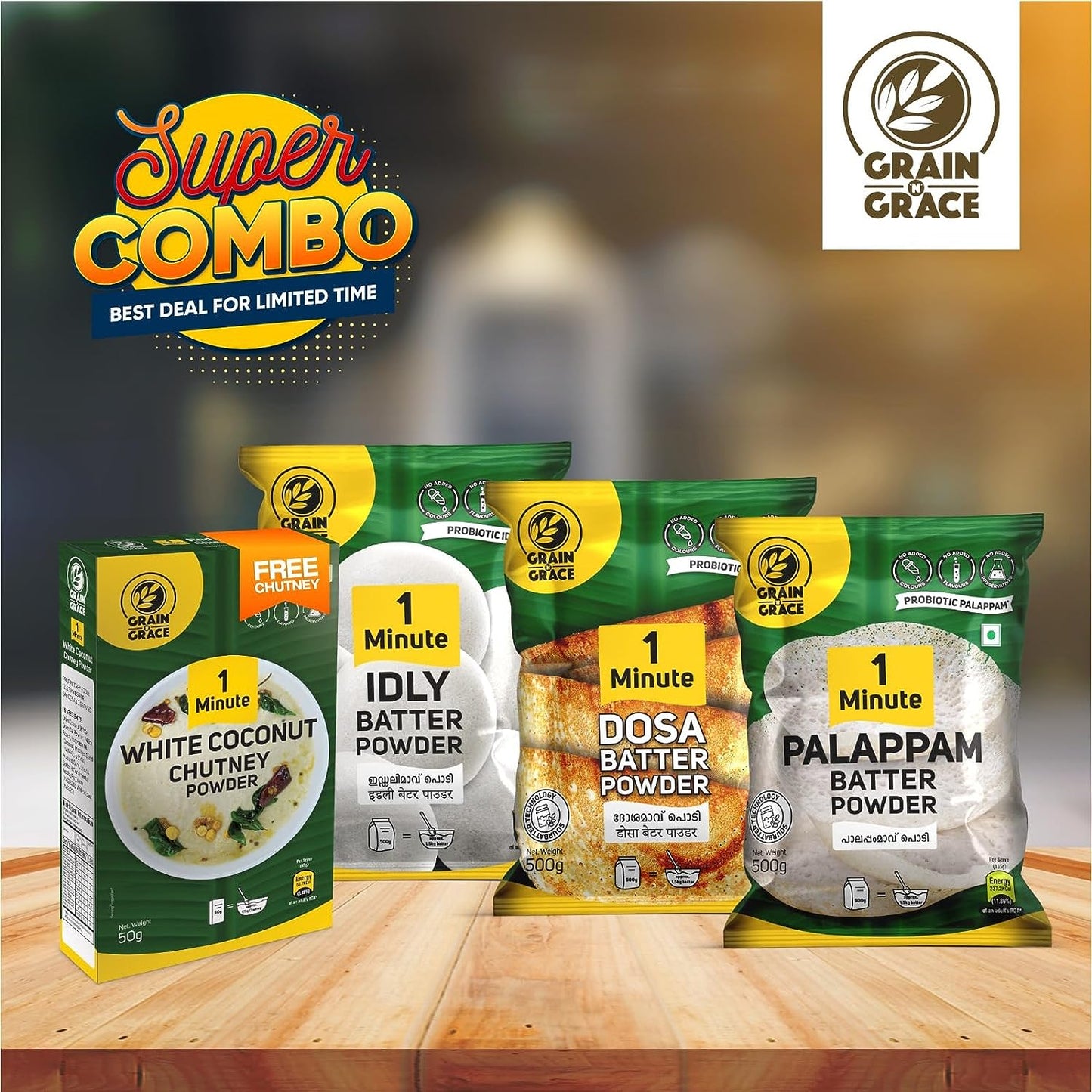 Palappam + Dosa + Idly Batter Bundle (1 White Coconut Chutney Powder Free)