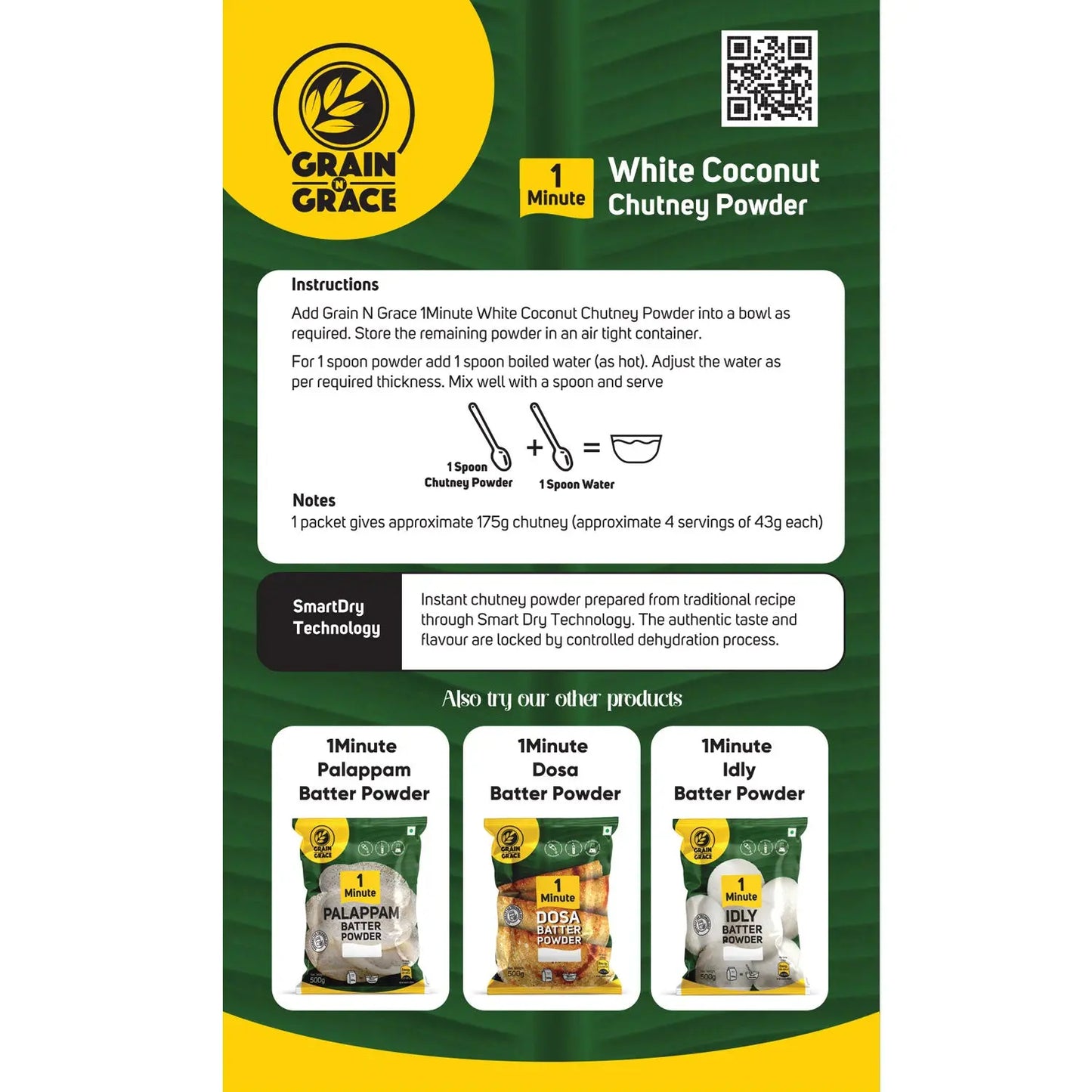 1 Minute White Coconut Chutney Powder (50g) Grain N Grace