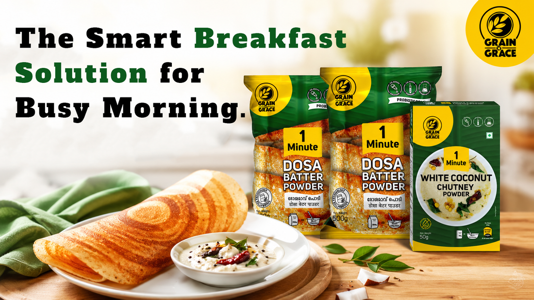 One Minute Dosa Batter Powder + White Coconut Chutney: The Smart Breakfast Solution for Busy Mornings