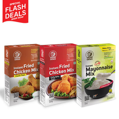 Instant Fried Chicken Mix – Classic Treat (100g)+Instant Fried Chicken Mix – Chilly Spicy Treat (100g) + Instant Mayonnaise Mix (100g)