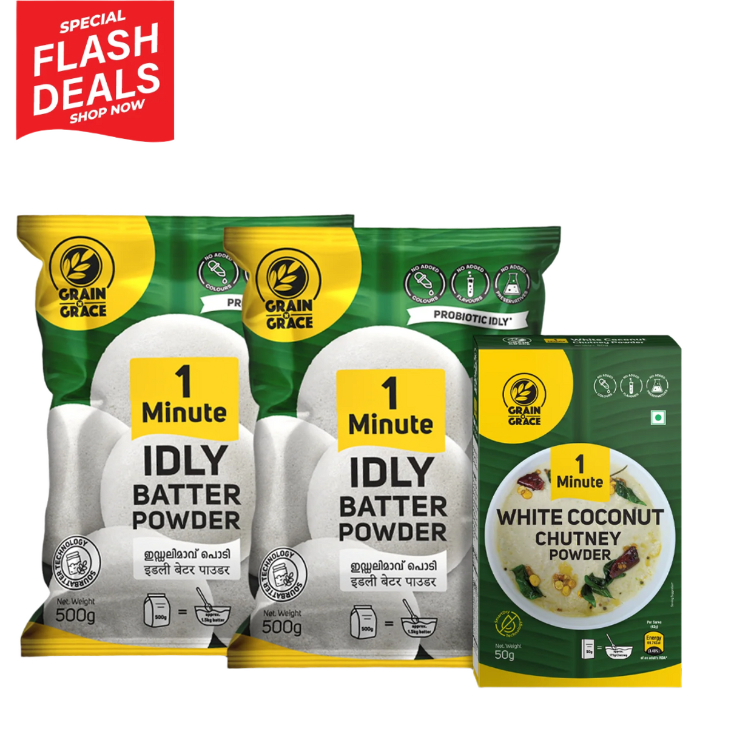 Two Idly Batter Bundle + 1 White Coconut Chutney Powder