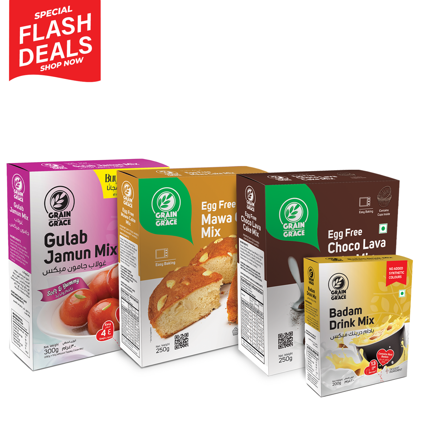 Instant Gulab Jamun Mix (300g) + Instant Badam Drink Mix (200g) + Egg Free Mava Cake Mix (250g) + Egg Free Choco Lava cake Mix (250g)