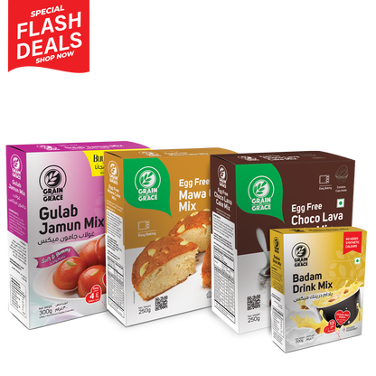 Instant Gulab Jamun Mix (300g) + Instant Badam Drink Mix (200g) + Egg Free Mava Cake Mix (250g) + Egg Free Choco Lava cake Mix (250g)