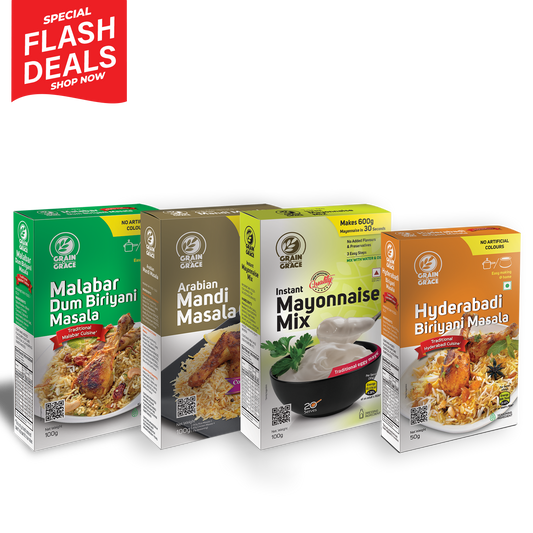 Malabar Dum Biriyani Masala (100g) + Arabian Mandi Masala (100g) + Hyderabadi Biriyani Masala (50g) + Instant Mayonnaise Mix (100g)