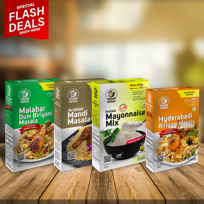 Malabar Dum Biriyani Masala (100g) + Arabian Mandi Masala (100g) + Hyderabadi Biriyani Masala (50g) + Instant Mayonnaise Mix (100g)